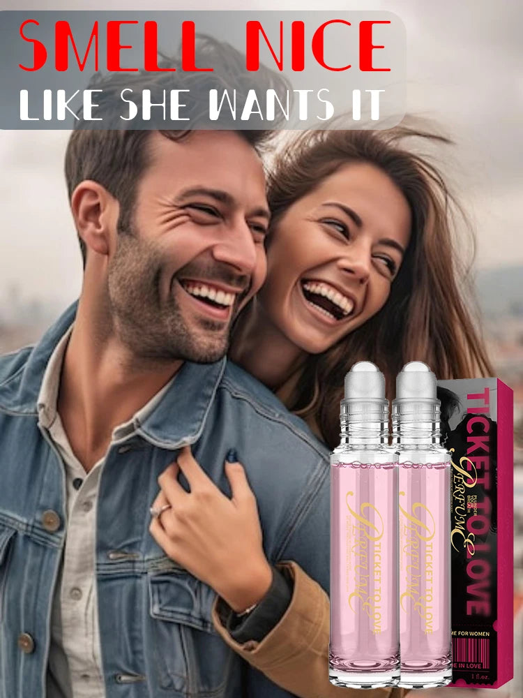 Ticket To Love roll-on perfume for women, long-lasting floral fragrance in a portable glass bottle for romantic dates.