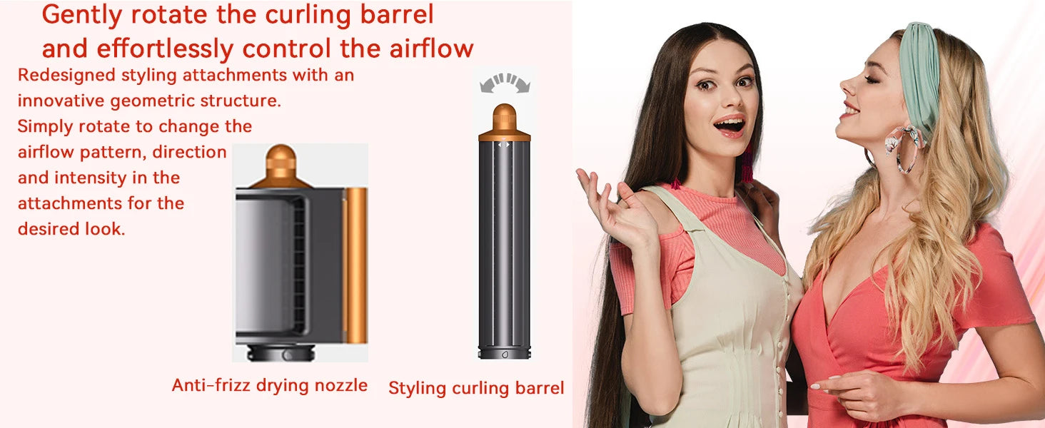 SenCiciMen 6-in-1 hair styler with rotating curling barrel and anti-frizz nozzle for professional styling control.