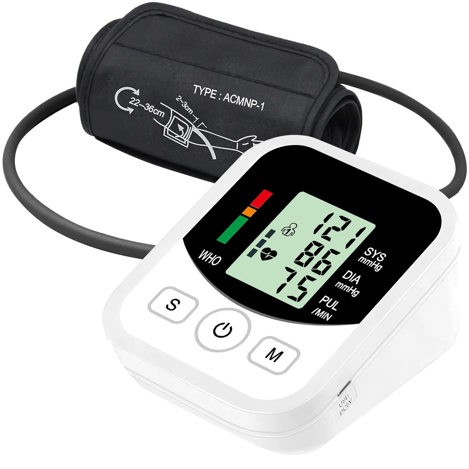 Digital Arm Blood Pressure Meter with Cuff Medical Pressure Tonometer Tensiometer Pulse Sphygmomanometer