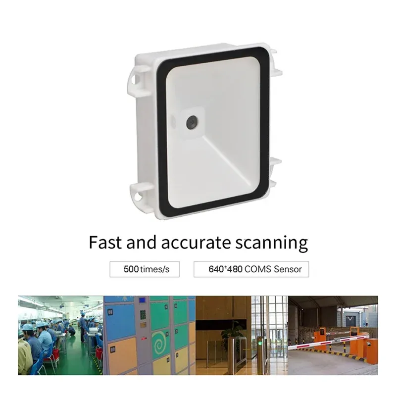 Embedded 2D barcode scanner module with mounting brackets and front scan window