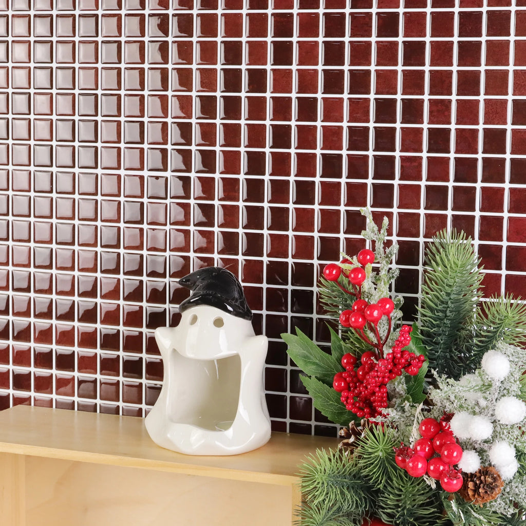 3pcs Christmas Style Wall Sticker Mosaic Tiles Self Adhesive Kitchen Vinly Wallpaper  Removable Waterproof Square Wall Decals
