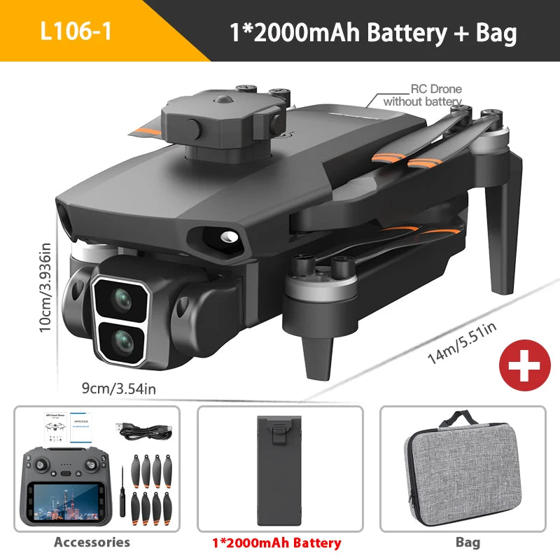 4K GPS Camera Drone with Obstacle Avoidance and EIS - L106-1 L106-1 Black Bag Tidesmit