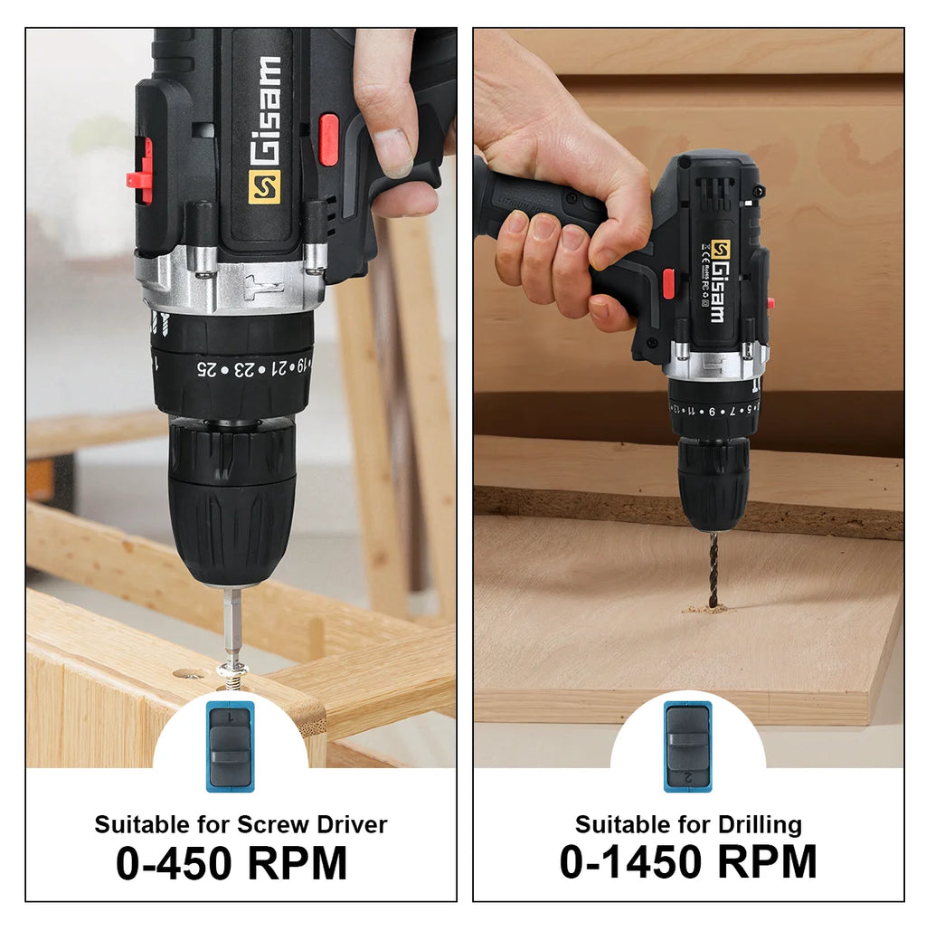 21V Cordless Impact Drill Electric Screwdriver Electric Hammer Drill Mini Wireless Hand Drill Lithium-Ion Battery Power Tools