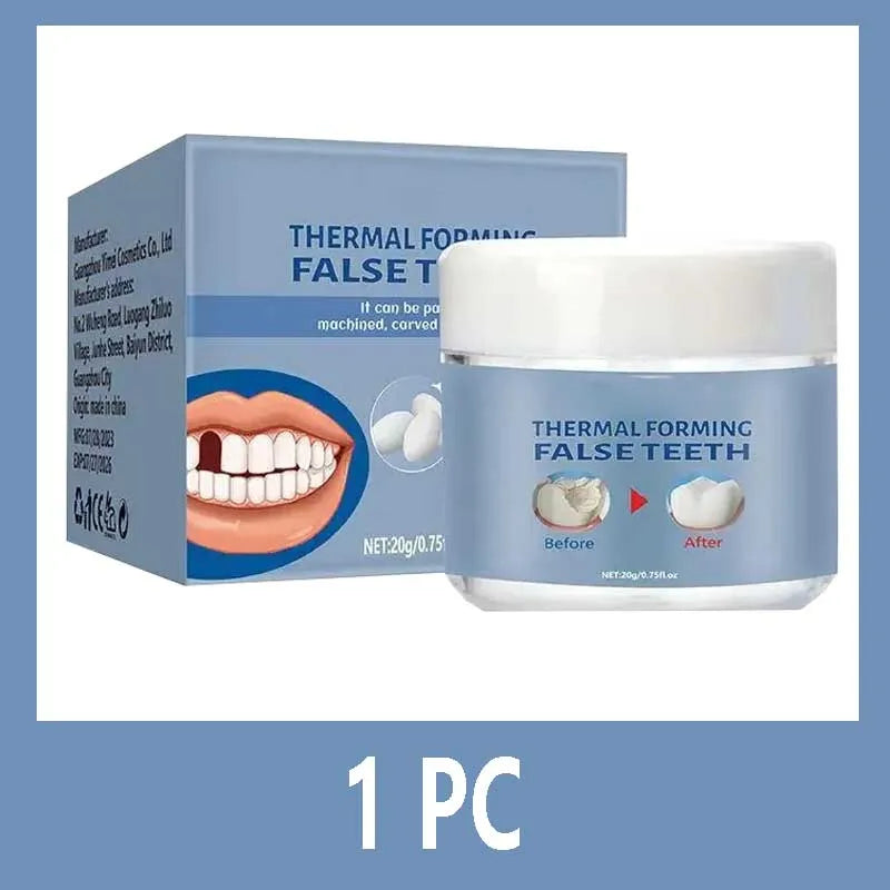 This product is for cosmetic dental use, not a baby teething toy. Please use this descriptive text for your image:

White thermal forming teeth repair gel for cosmetic use in a blue container. Not for baby teething.