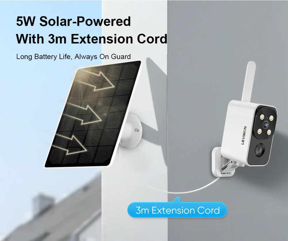 LS VISION Outdoor Solar Camera Wireless Cam WIFI/4G Ultra Standby Time PIR Motion Light Color Night Vision AI Detect Battery Cam