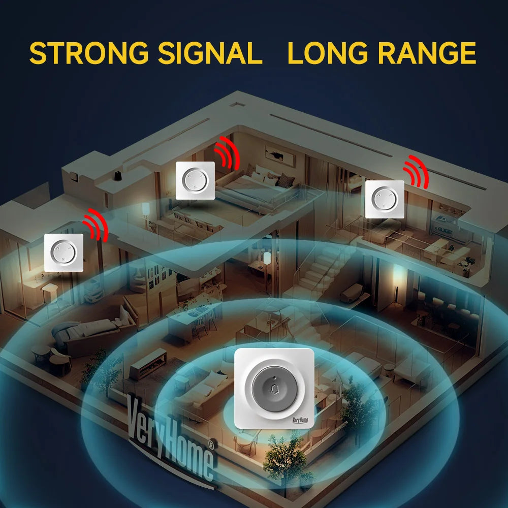 VERYHOME Wireless Doorbell with Large Button, 500ft Range, IP44 Waterproof, LED Night Light, Loud Chime, New Chip, Home Security