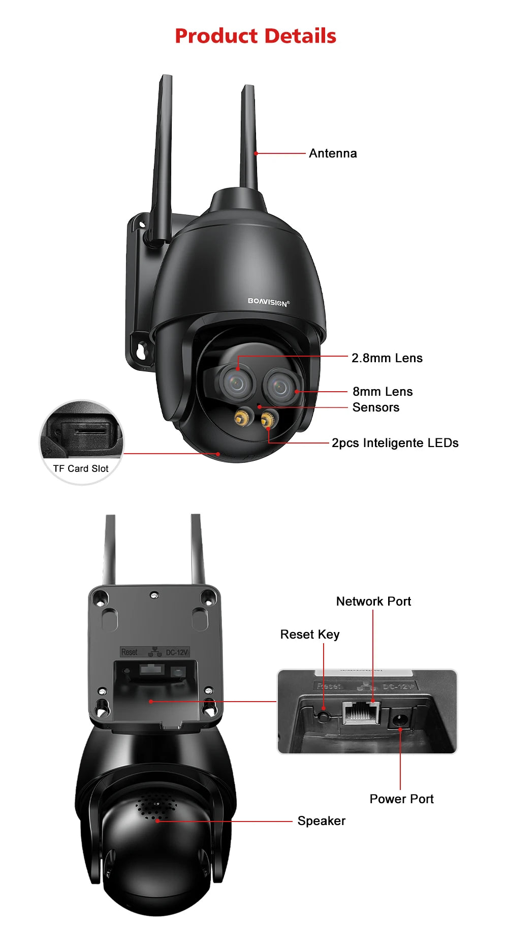 HD 8MP WIFI/4G SIM Card/POE Surveillance Camera 10X Digital Zoom AI Humanoid Detection Auto Tracking 2.8mm 8mm Dual Lens Camera
