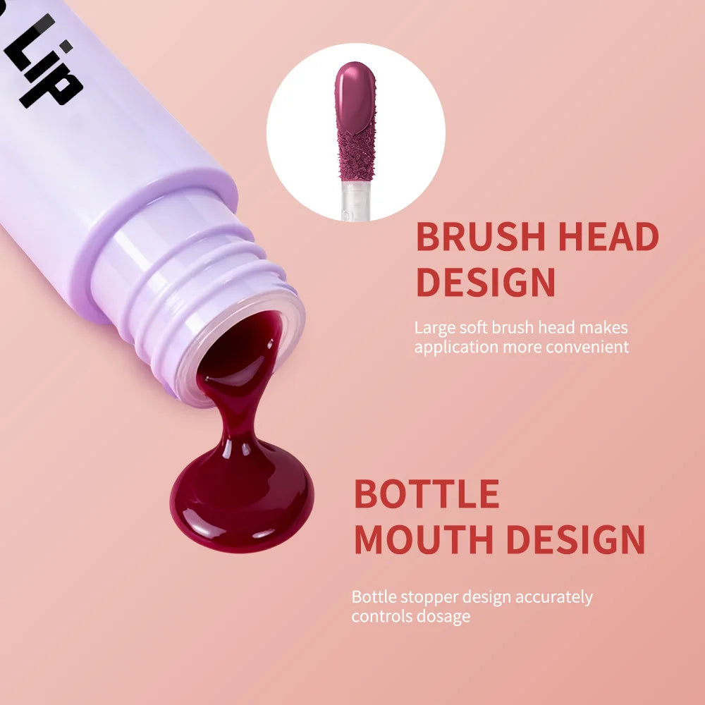 Lakerain Kulfée moisturizing lip oil with deep berry pigment, soft applicator, and non-sticky smooth glide texture.