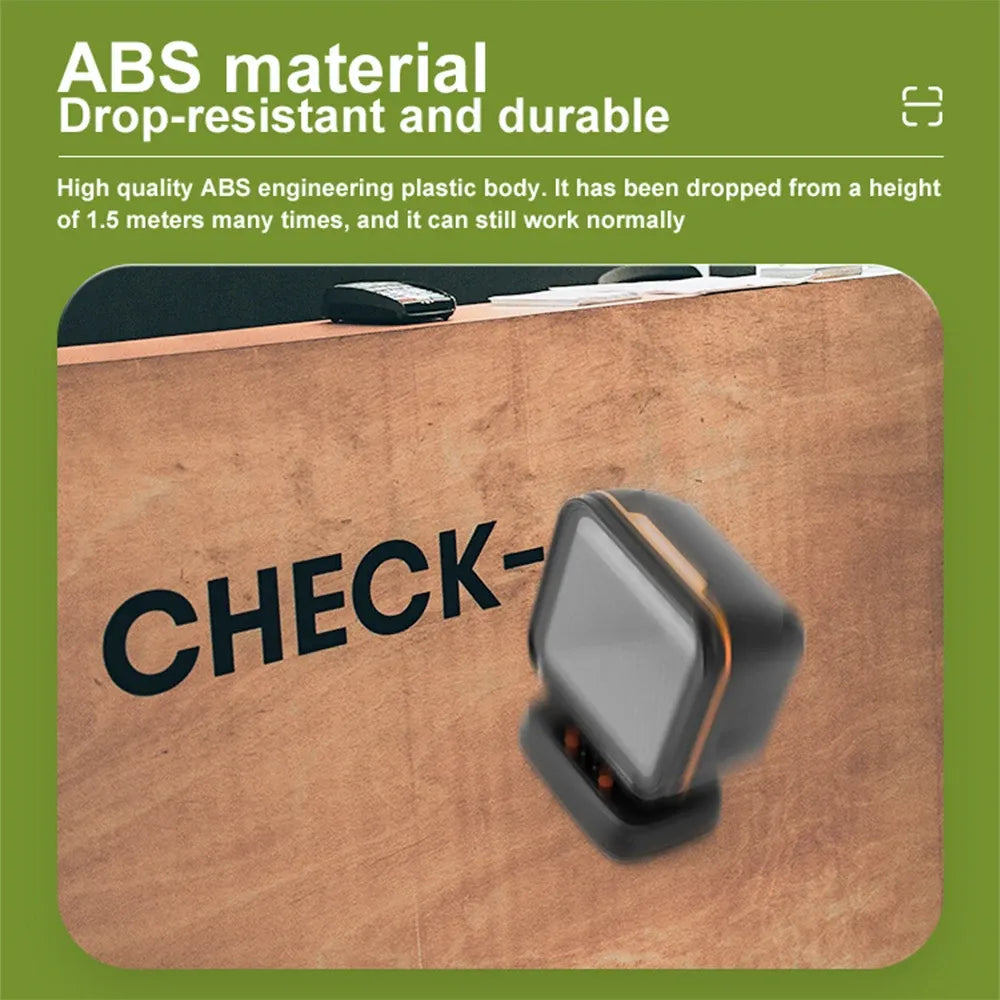 Drop-resistant ABS desktop barcode scanner base with rugged housing and orange accents