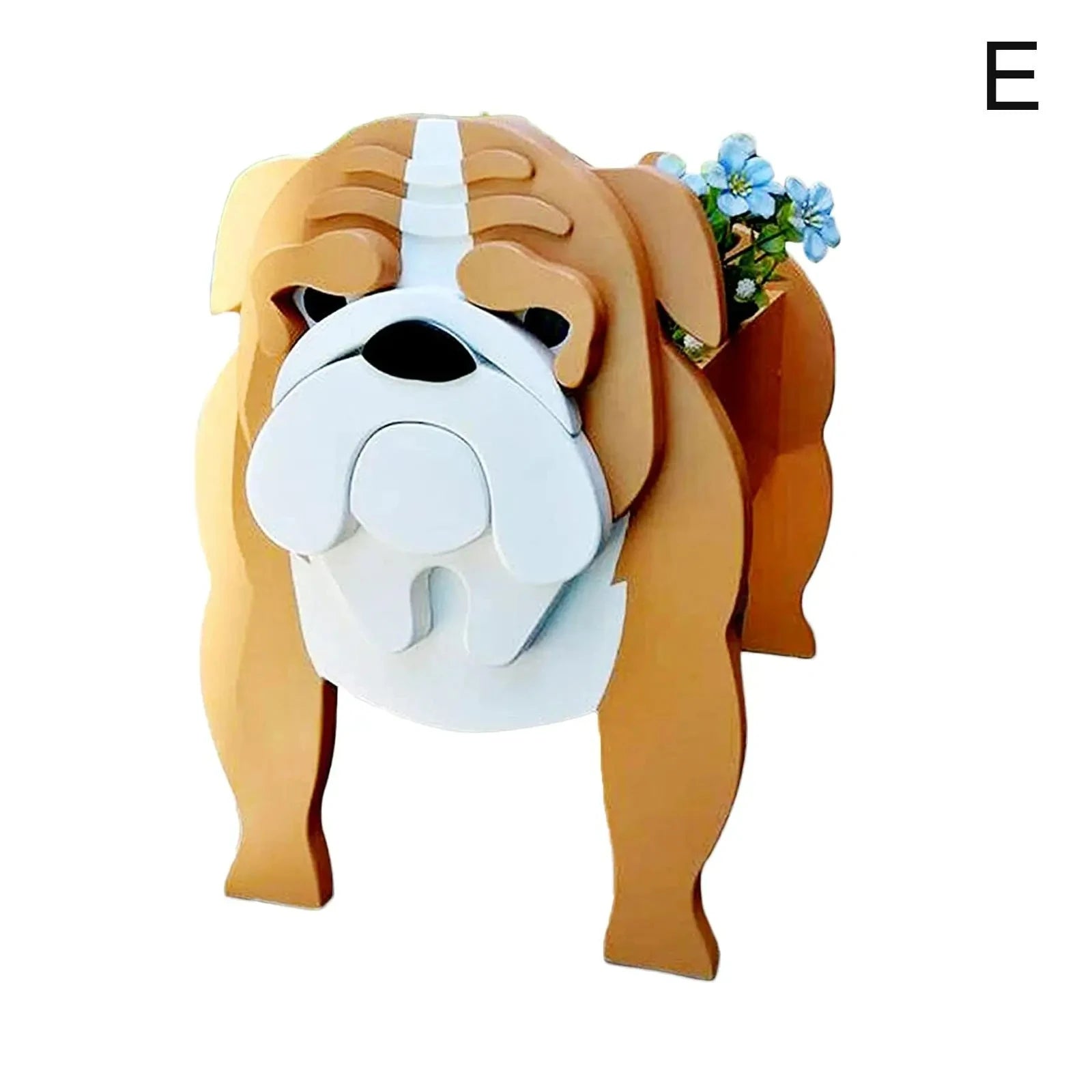 Tidesmit tan and white PVC English bulldog flower planter with a hollow back for holding small potted plants.