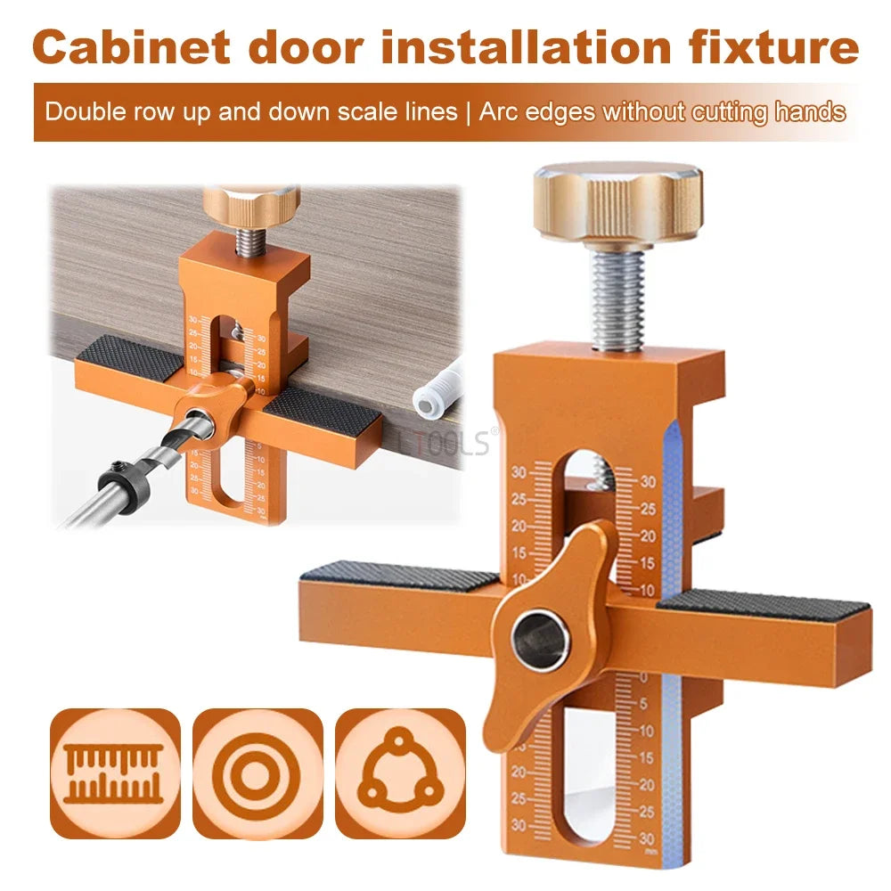 Adjustable Cabinet Door Mounting Jig Quick Positioning Hole Opening Tool Aluminum Alloy for Woodworking Installing Cabinets Tool