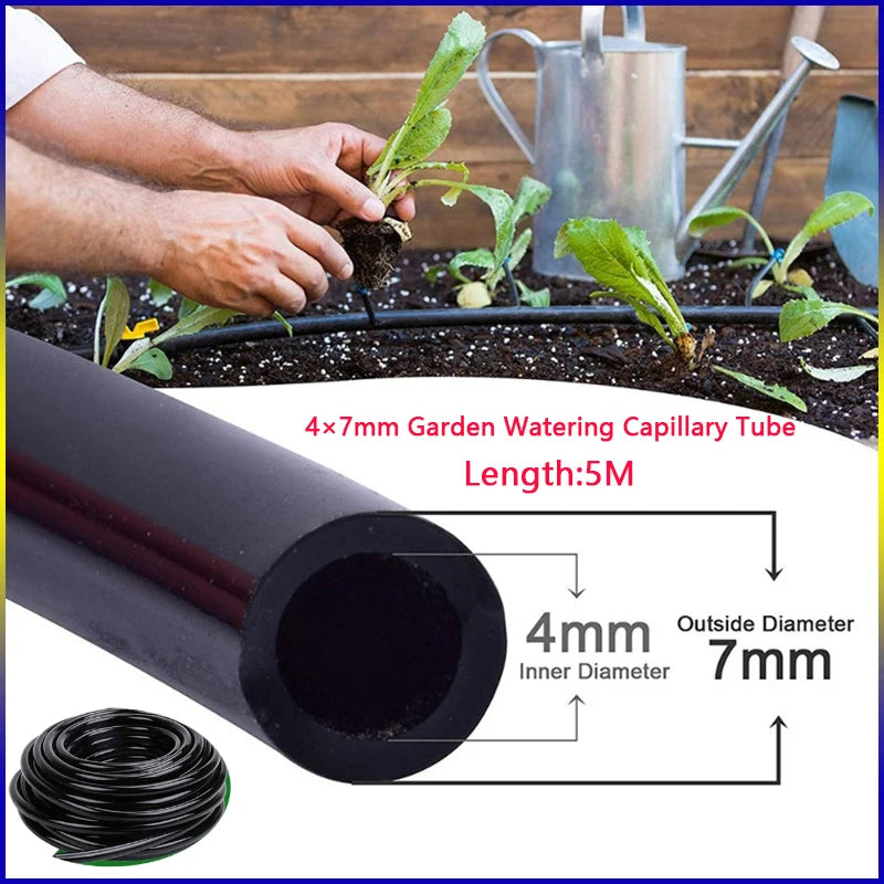 4/7mm LDPE Drip Tubing Kit PP Adjustable Red Cap Dripper + Y Shape Ground Stake DIY Garden Micro Irrigation Watering Accessories