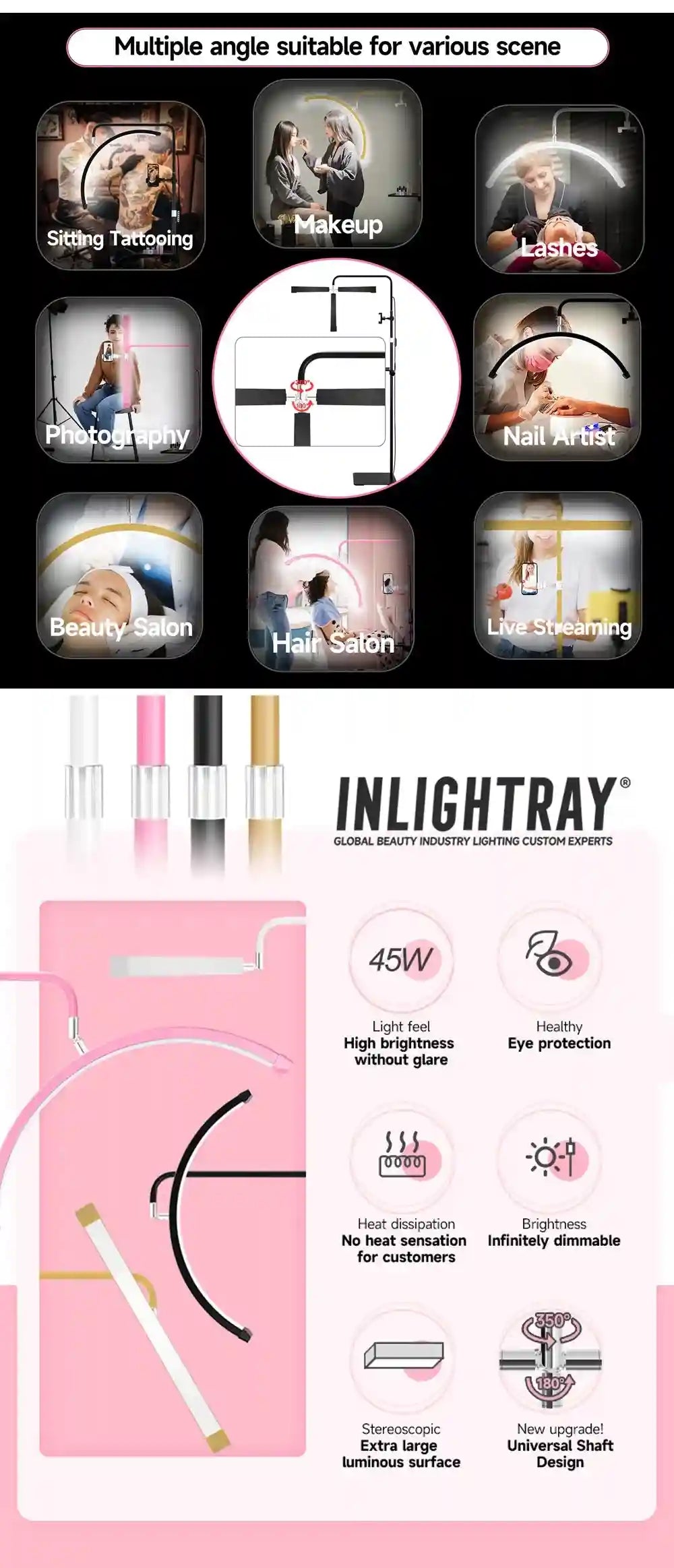 Half Moon Floor Lamp for Eyelash Extensions - Adjustable LED Salon Light Tidesmit