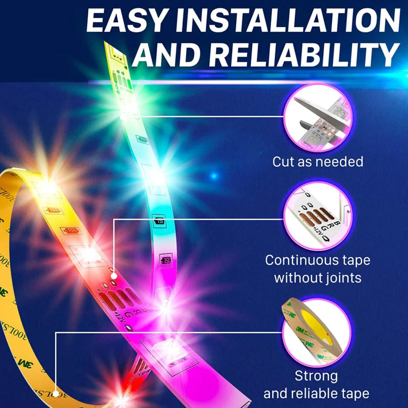 WS2811 Dreamcolor LED Strip Lights,16.4ft/5m RGBIC TUYA WiFi Phone App Controlled Waterproof Smart Music Sync Light Strip