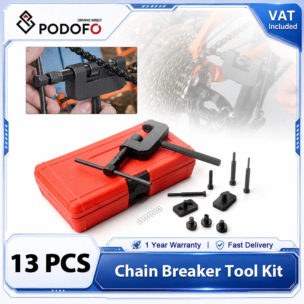 Podofo 13PCS Motorcycle Timing Chain Breaker Tool Kit Chain Riveter Cutter Remover Set with Storage Case for Bike ATV Cam Drive Chain #35-#630 Chrome Vanadium Steel