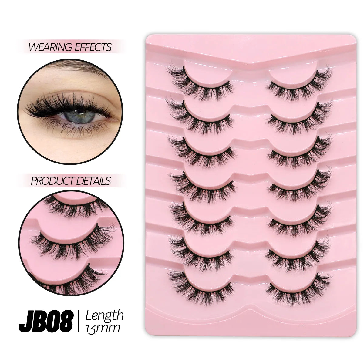 Half Lashes Natural Look Faux Mink Wispy Eyelashes with Clear Band False Eyelashes 7 pairs-JB08 Tidesmit