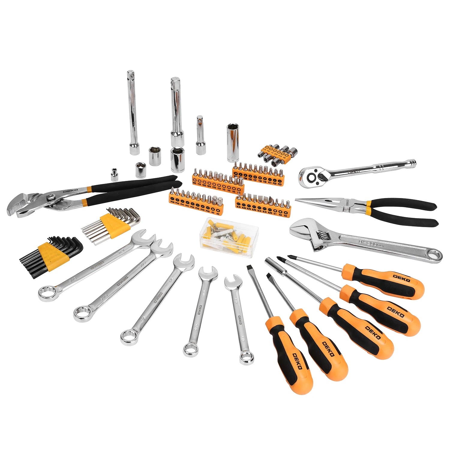 DEKO 192Pcs 198Pcs Professional Car Repair Tool Set Ratchet Spanner Screwdriver Socket Mechanics Tools Kit W/ Blow-Molding Box