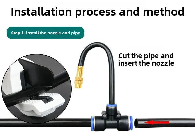 Irrigation sprinkler installation connector showing nozzle insertion onto pipe