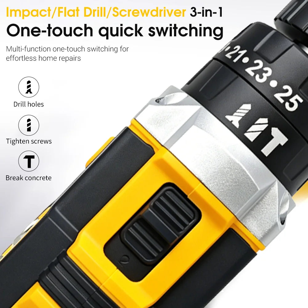 25+3 Torque Impact Drill Electric Screwdriver Cordless Electric Hammer Drill Driver 2 Gear Speed Lithium-Ion Battery Power Tool