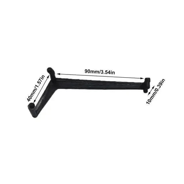 Single black fruit tree training clip with V-shaped ends and size markings