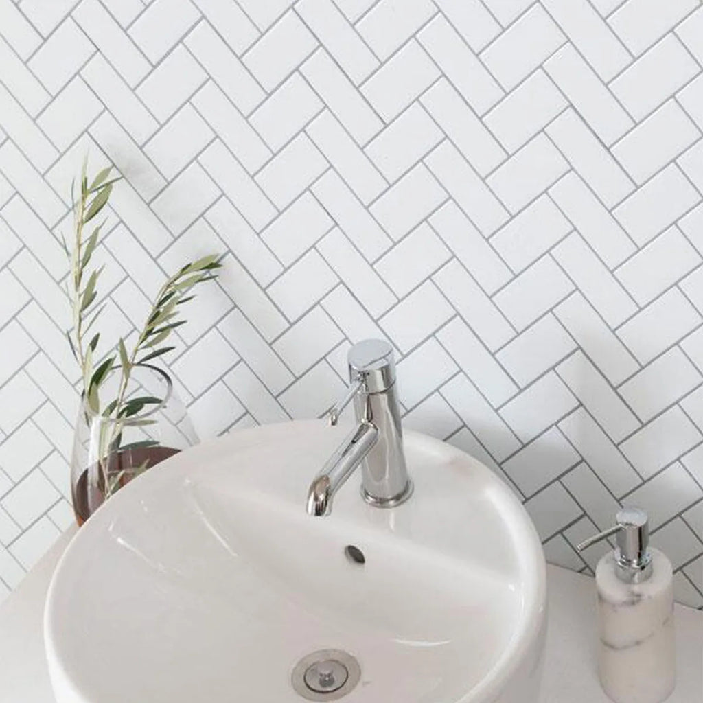 5/10Sheet Stick on Self-Adhesive Tile White Peel and Stick Tiles for Kitchen and Bathroom Herringbone Peel and Stick Back Splash