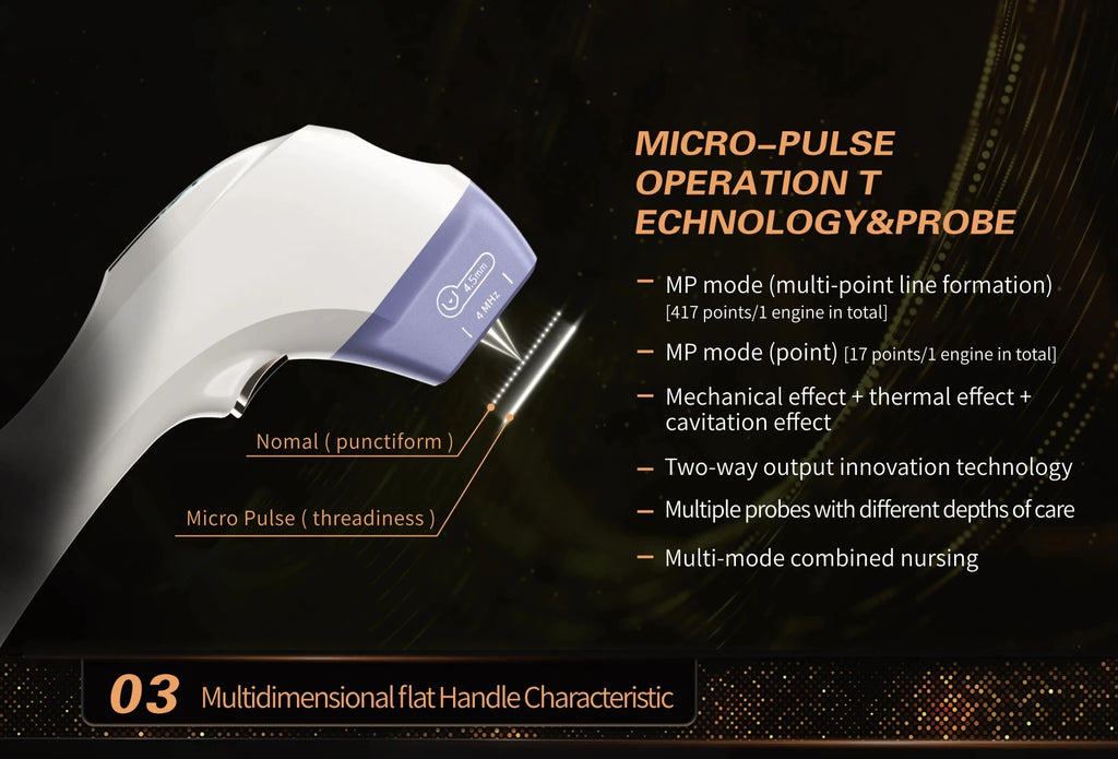 Professional 12D facial and body lift machine probe showing micro-pulse skin rejuvenation and tightening technology.