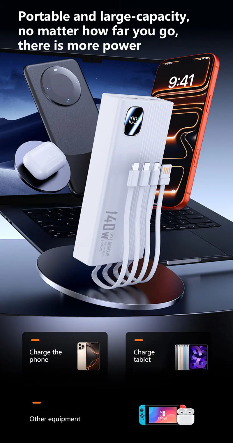 Portable Charger with 4-in-1 Cables - High Capacity Power Bank 50000mAh+ Tidesmit