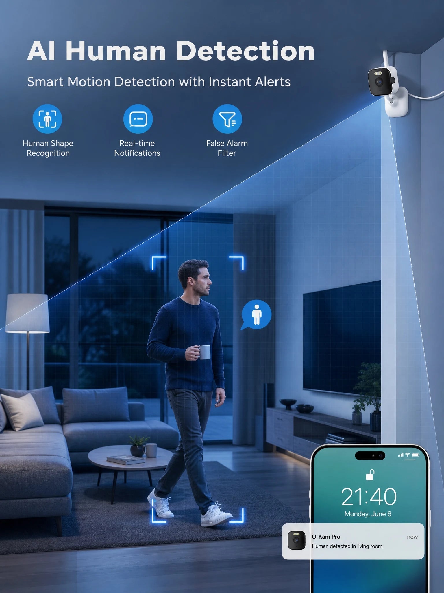 OKAM PRO APP Home Camera HD 5MP Mini WiFi Indoor Camera with Human Detection 5X ZOOM Baby Monitor 24/7 Video Record CCTV
