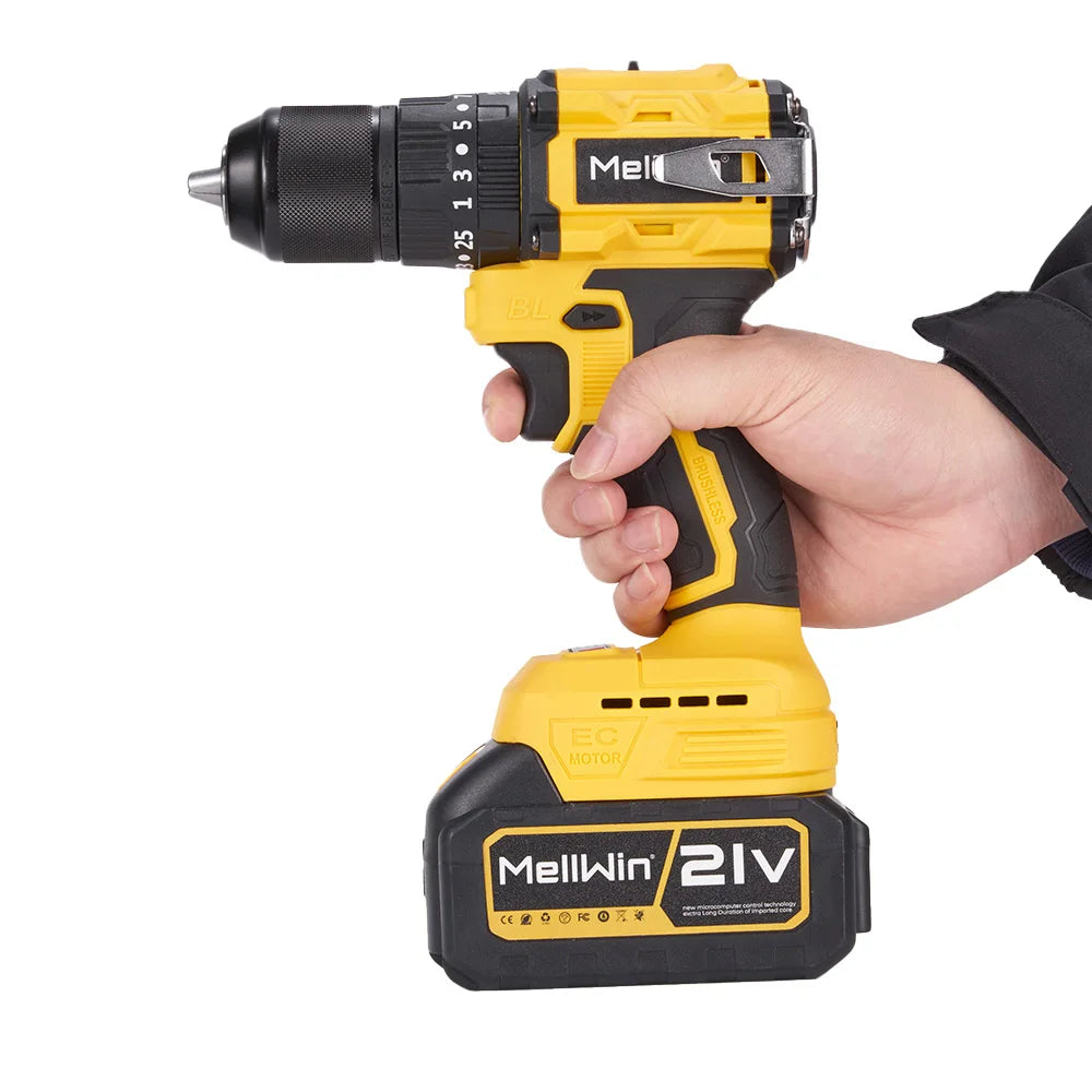 MELLWIN 13MM Brushless Electric Impact Drill 25+3 Torque Handheld Flat Drill Screwdriver Power Tools For Makita 18V Battery Pin