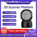 ScanHome 2D barcode scanner with round scan window on black base, front view