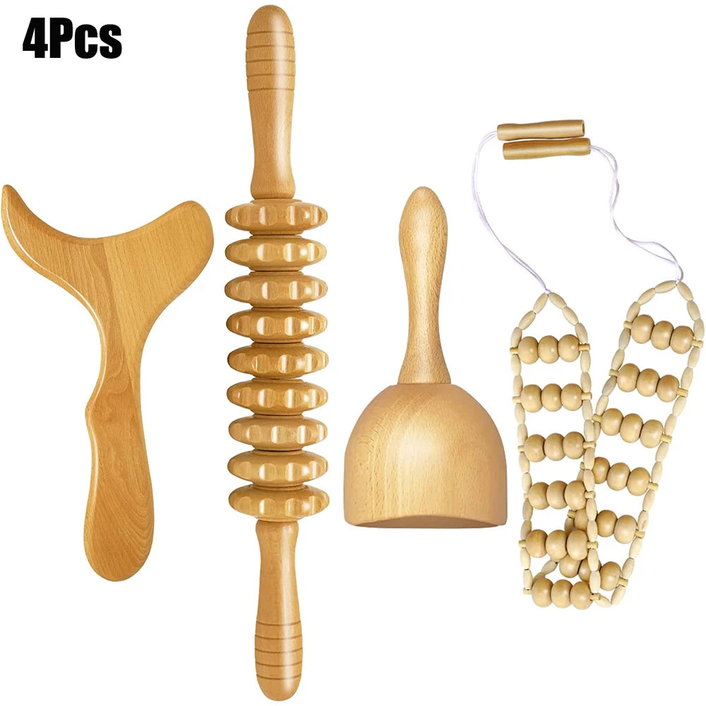 Wood Therapy Massage Tools for Lymphatic Drainage Body Sculpting Body Shaping Massage Equipment 4Pcs Tidesmit