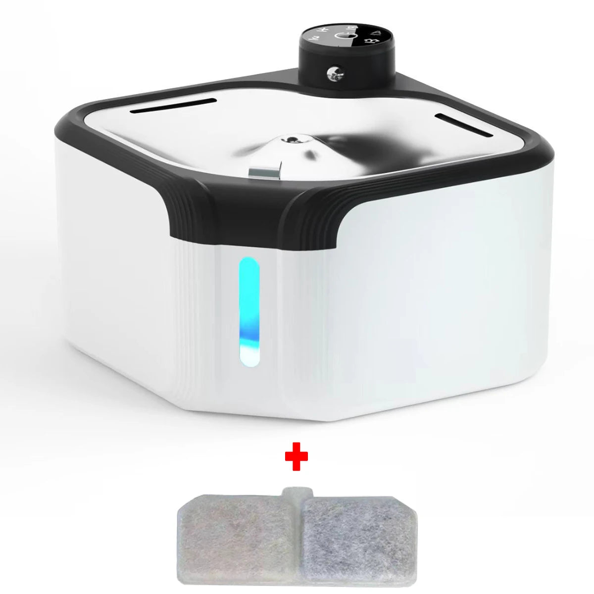 Wireless smart cat water fountain, 2800ml capacity, stainless steel top, and infrared sensor for fresh pet hydration.