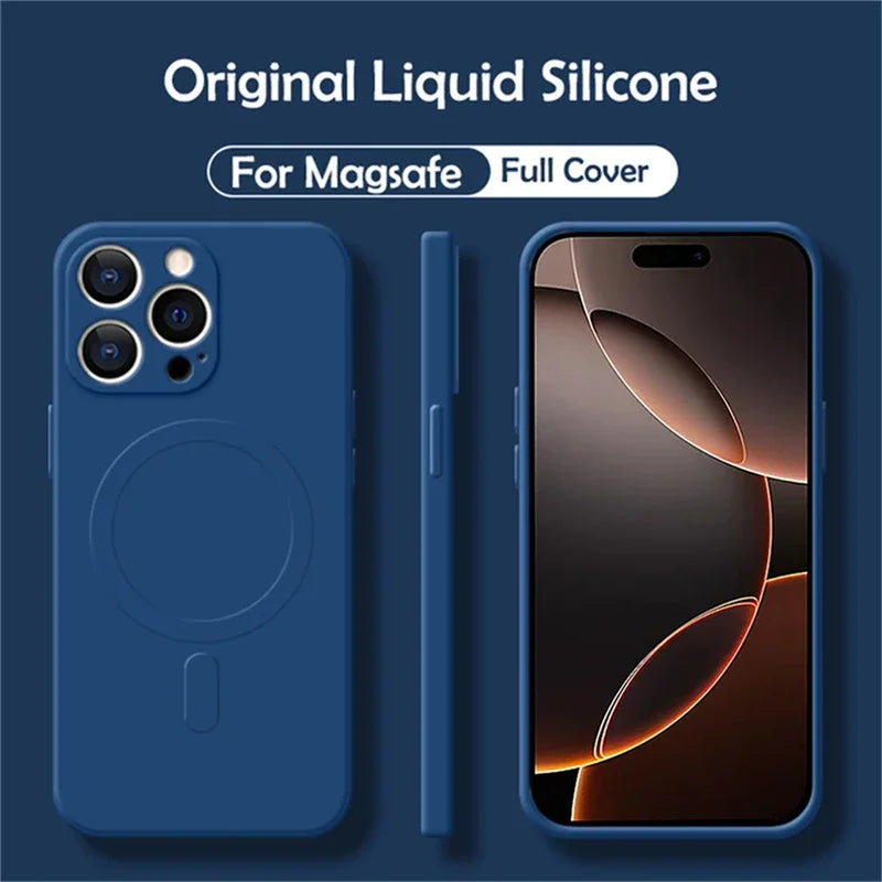Magnetic Silicone iPhone Case - Shock-Absorbing MagSafe Cover for iPhone Blue Tidesmit