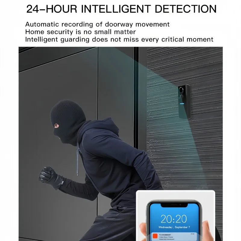 Tuya Doorbell with Solar Rain Cover Camera Wireless Video Doorbell Wifi PIR Human Body Sensing Outdoor Door Bell Video Intercom