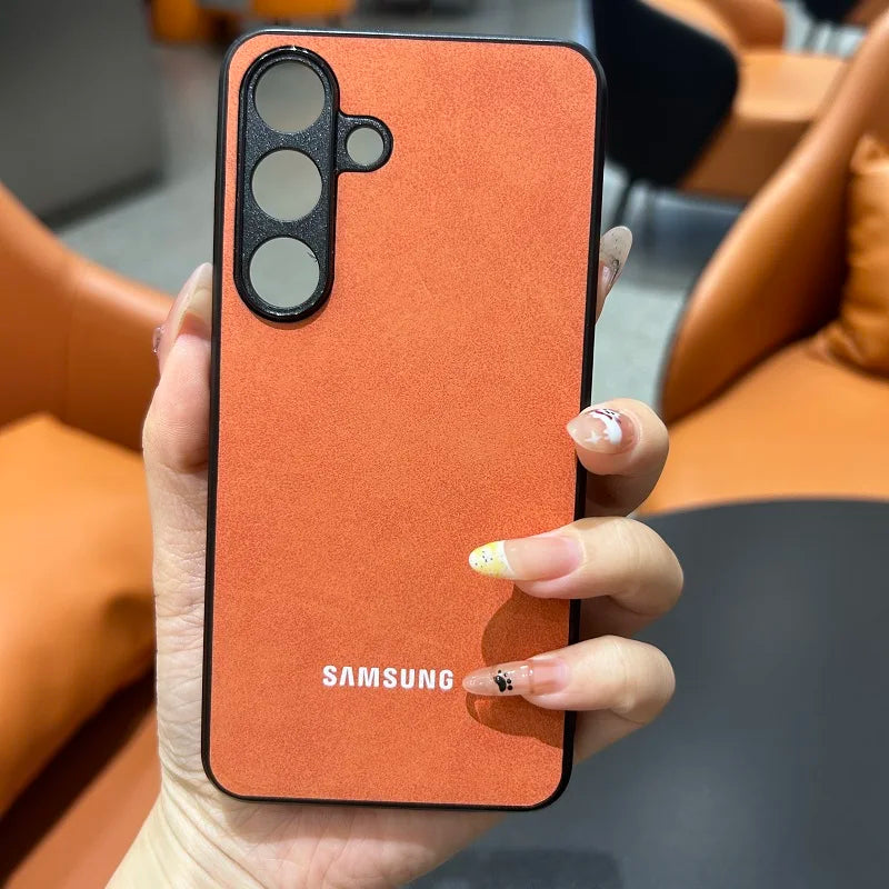 Sheepskin Leather Case for Samsung - Soft Lambskin Slim Fit Protection Orange Tidesmit