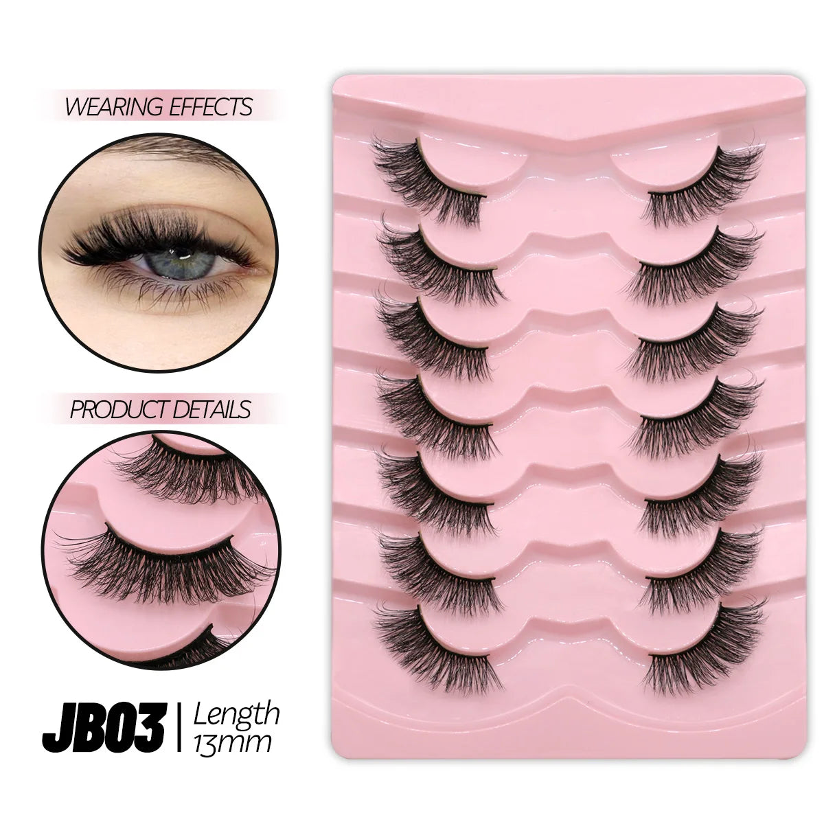 Half Lashes Natural Look Faux Mink Wispy Eyelashes with Clear Band False Eyelashes 7 pairs-JB03 Tidesmit