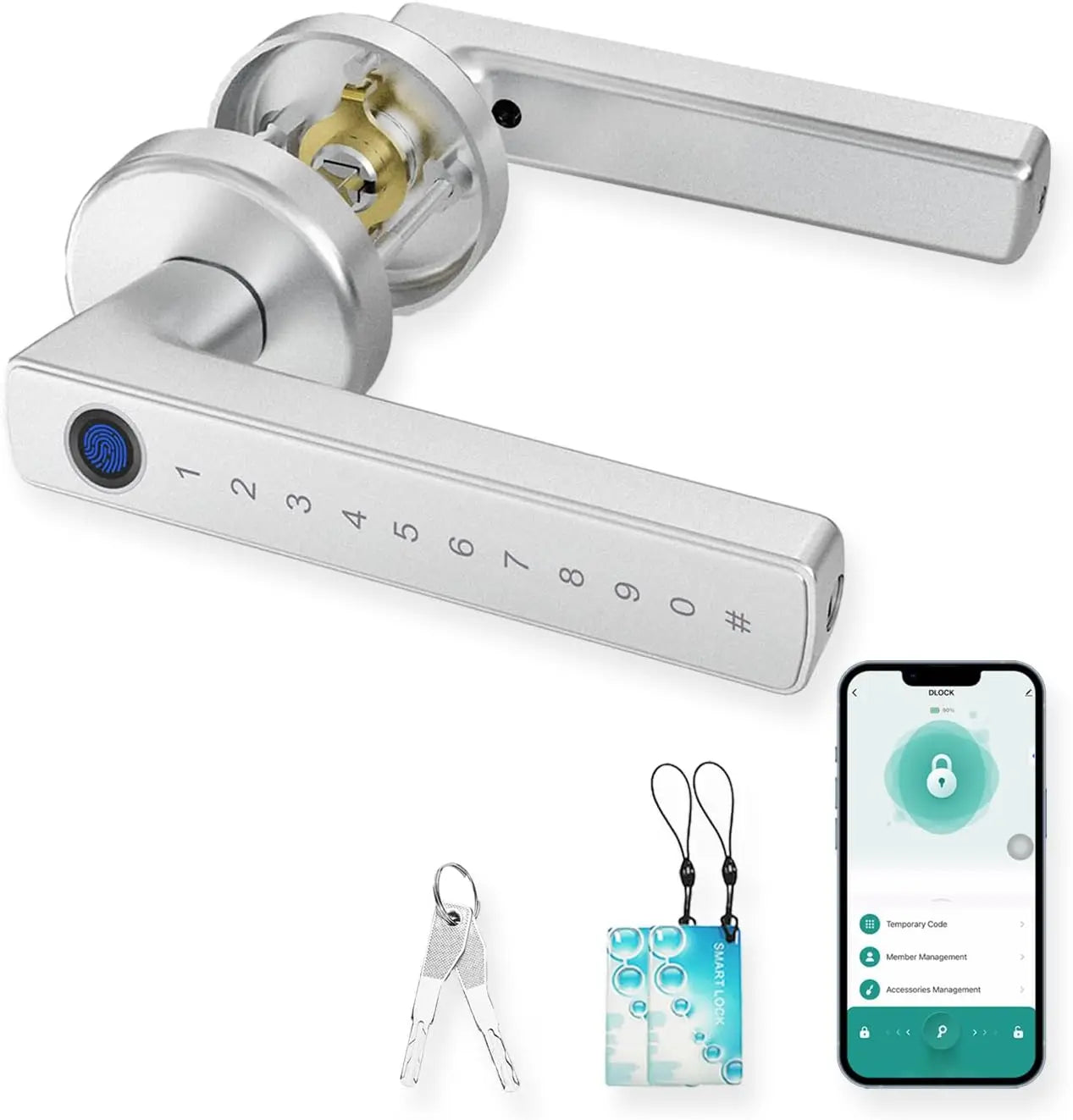 Bluetooth Fingerprint Door Handle Lock Tuya Smart Life App PIN RFID Card Mechanical Key for Home Apartment Office