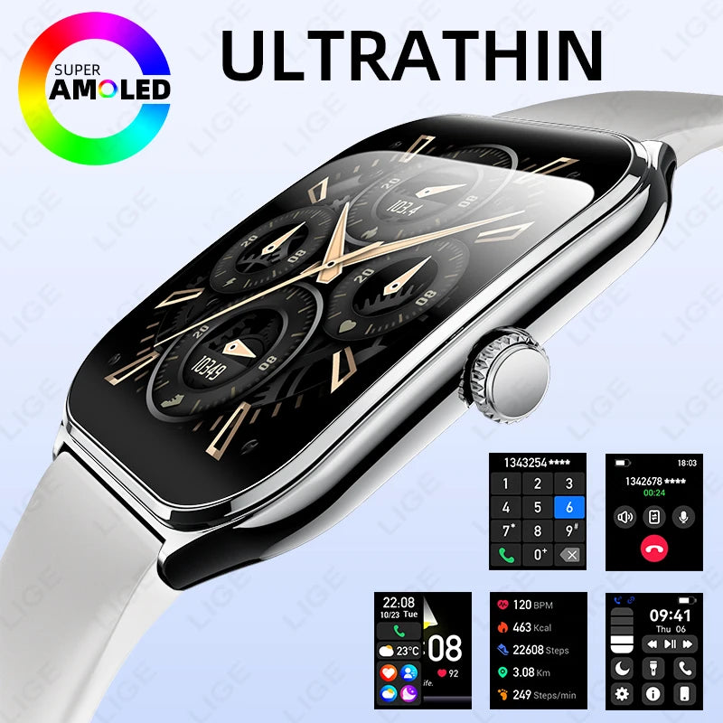 LIGE Ultra Thin New Smart Watch 2026 Men AMOLED HD Screen Always Show Time Heart Rate Bluetooth Call Sport Waterproof Smartwatch