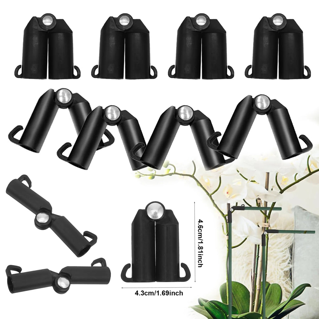Black adjustable plant support clips, universal 10-pack, for 8–20mm stems