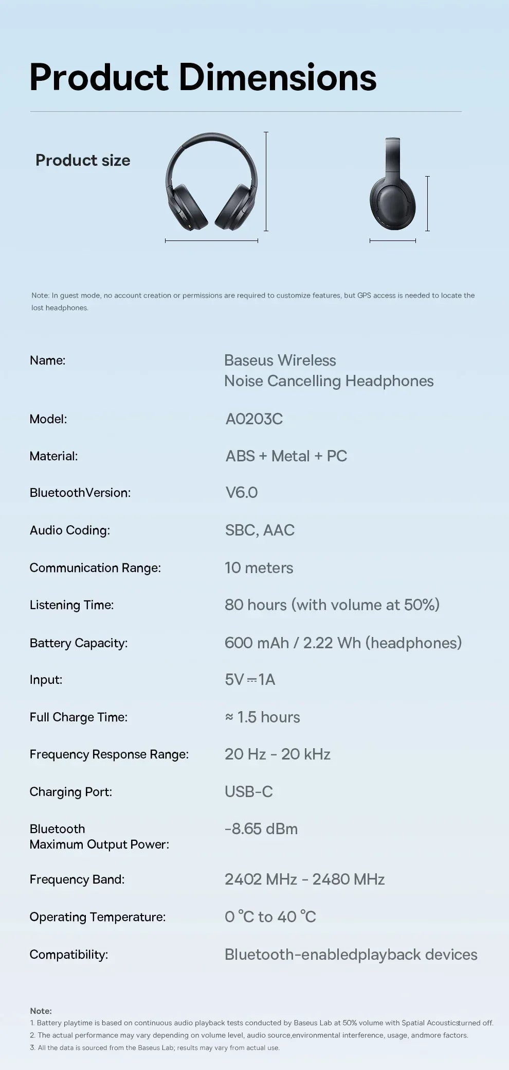 Baseus Wireless Headphones Bluetooth 5.3 HIFI Level Earphone 40mm Driver Foldable Over Ear Headsets 70H Playtime Spatial Audio Tidesmit