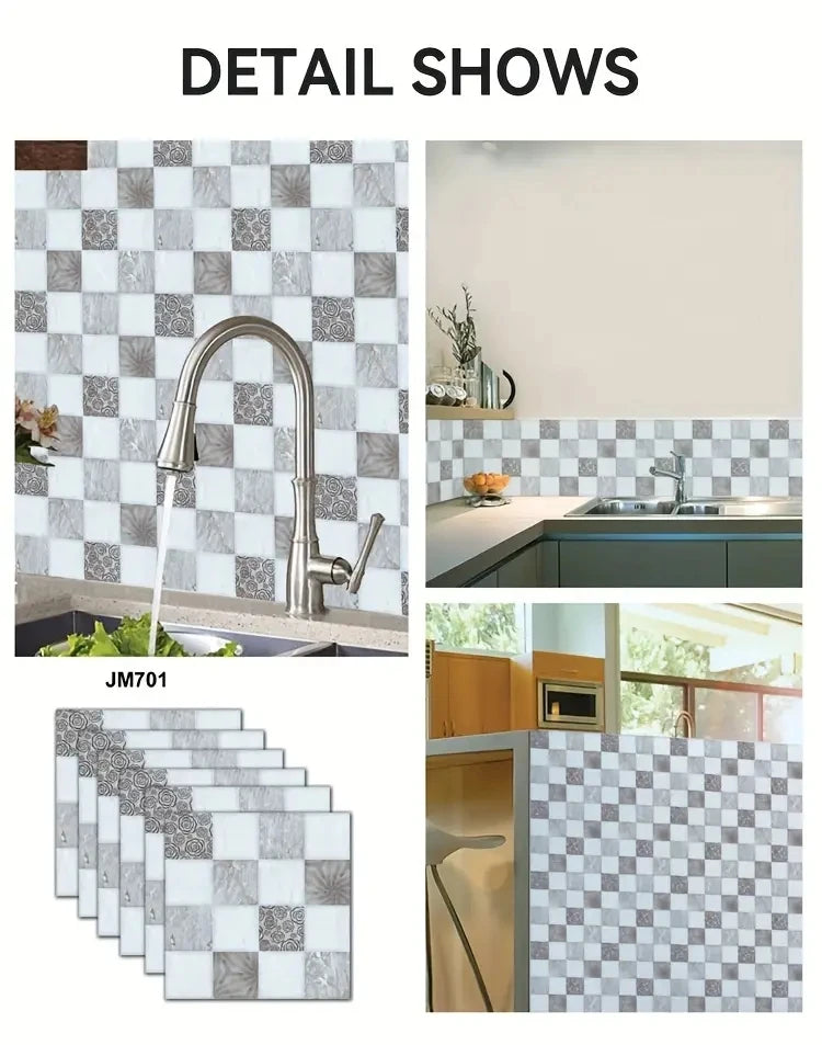 Self-Adhesive Marble Wall Tiles - Waterproof Stickers for Kitchen Backsplashes, Bathrooms, Living Rooms, Easy to Install and Rem