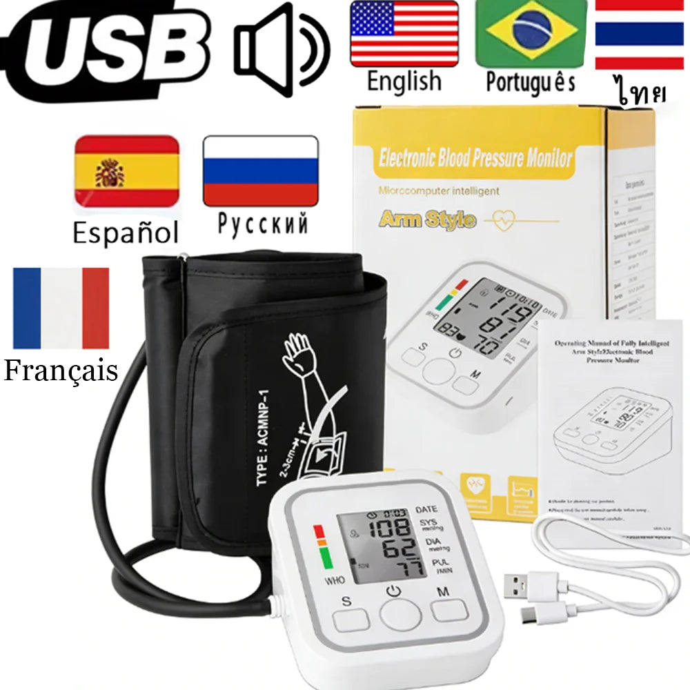 Hublizer Blood Pressure Monitor Digital Sphygmomanometer Automatic Tensiometer Tonometer Home Medical Use Heart Rate Pulse Meter