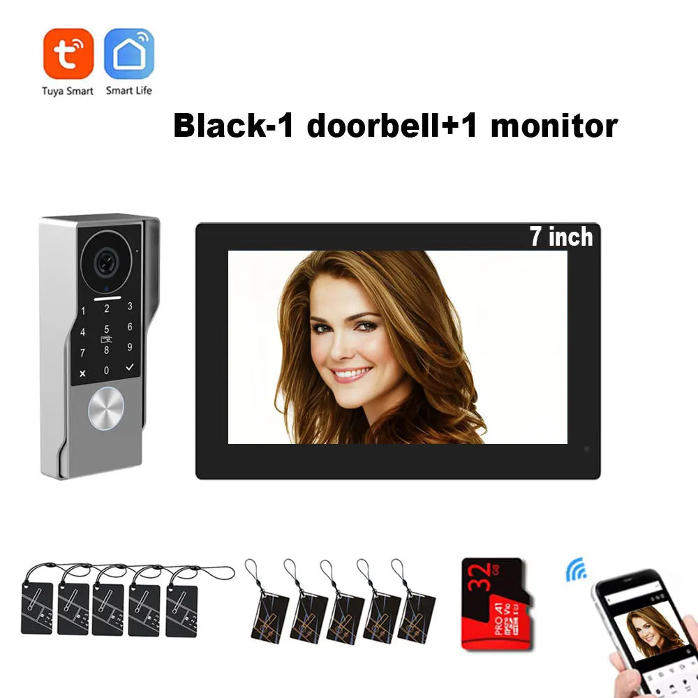 2-Wire TUYA Smart Video intercom doorbell 1080P Waterproof Camera 5G Wifi 7/10inch Touch Screen Support Password Inductive Card