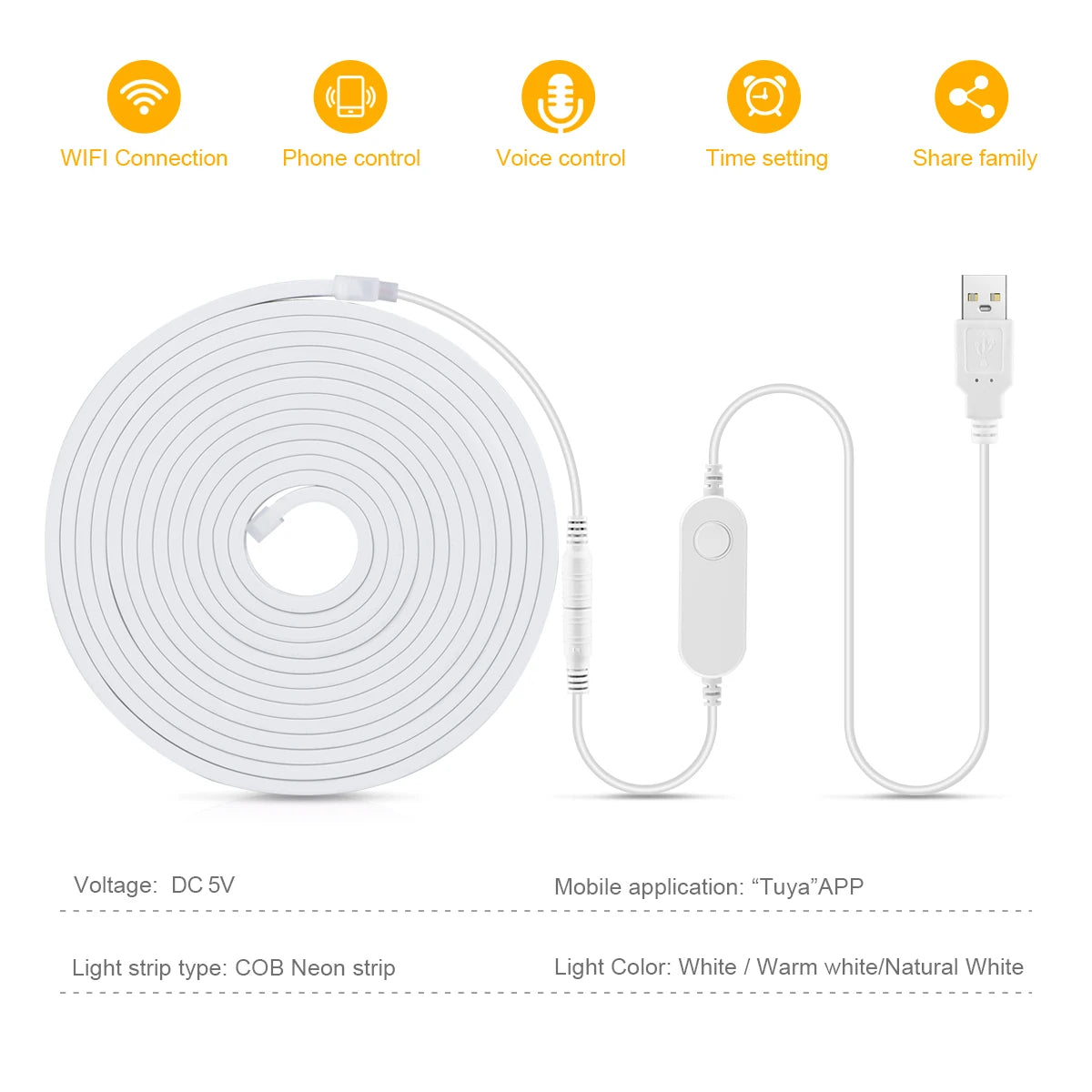 WiFi Smart LED Neon Strip Light - Flexible App-Controlled USB Tape Tidesmit