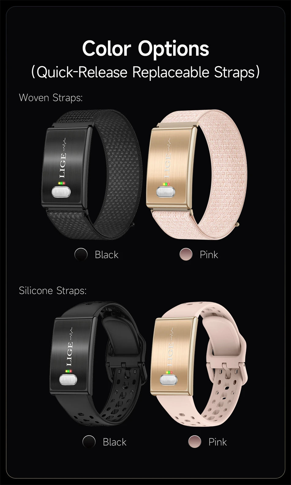 LIGE ECG HRV Health Smart Bracelet Heart Rate Blood Pressure Monitoring Body Fat BMI Body Temperature Fitness Tracker Smartwatch