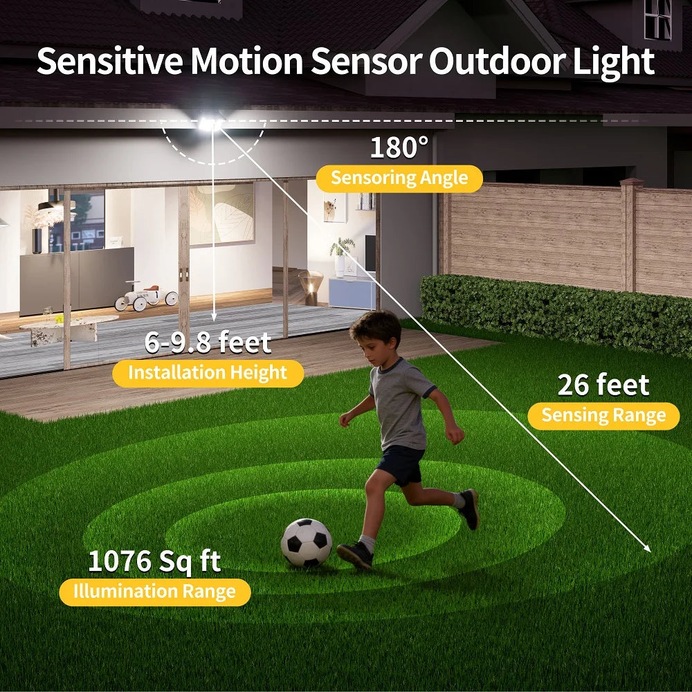 Intelamp 4000Mah Outdoor Solar Light 196 Led Security Flood Light with Remote Dual Motion Sensor 3 Color Modes 3000K/6500K Ip65 Waterproof Wall Light for Porch Garden Yard Garage Fence