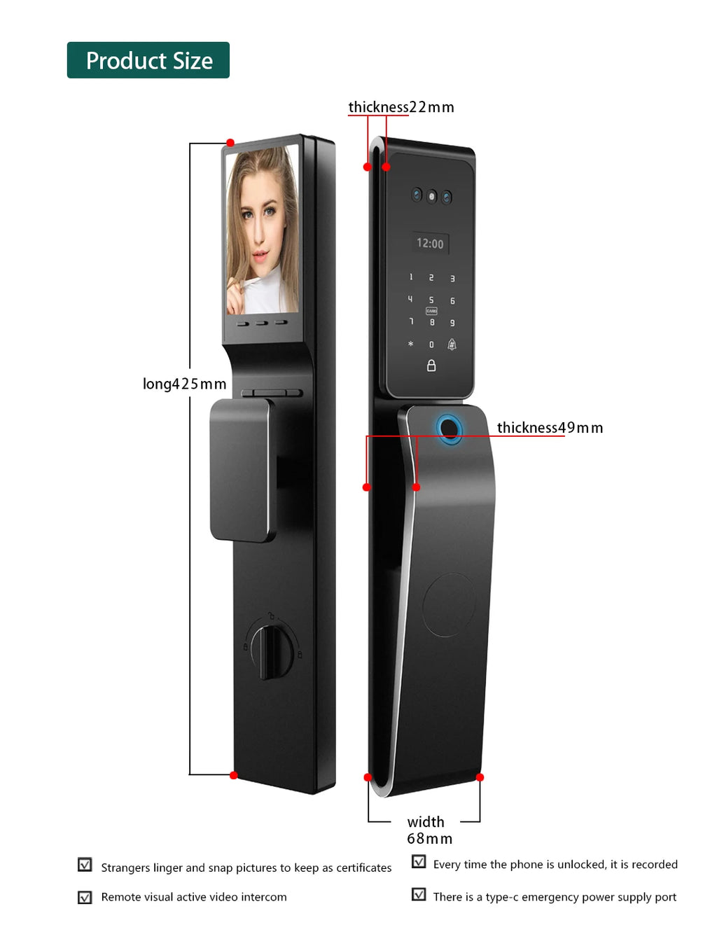 Tuya App Smart Lock with HD Camera Monitoring Face Recognition Multi-language Voice Multi-function Security Door Lock for Home