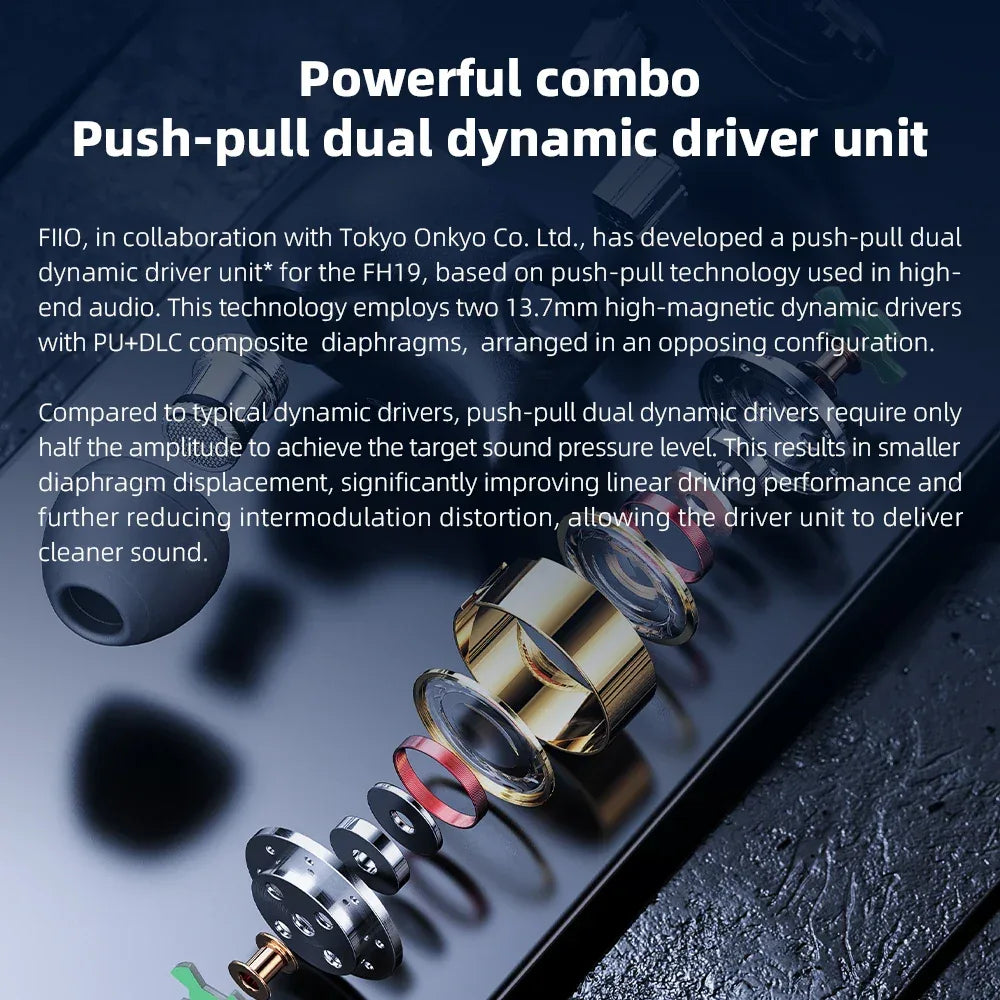 FiiO FH19 In-Ear Monitors 2DD+6BA Hybrid Audiophile Earphones by Tidesmit Tidesmit