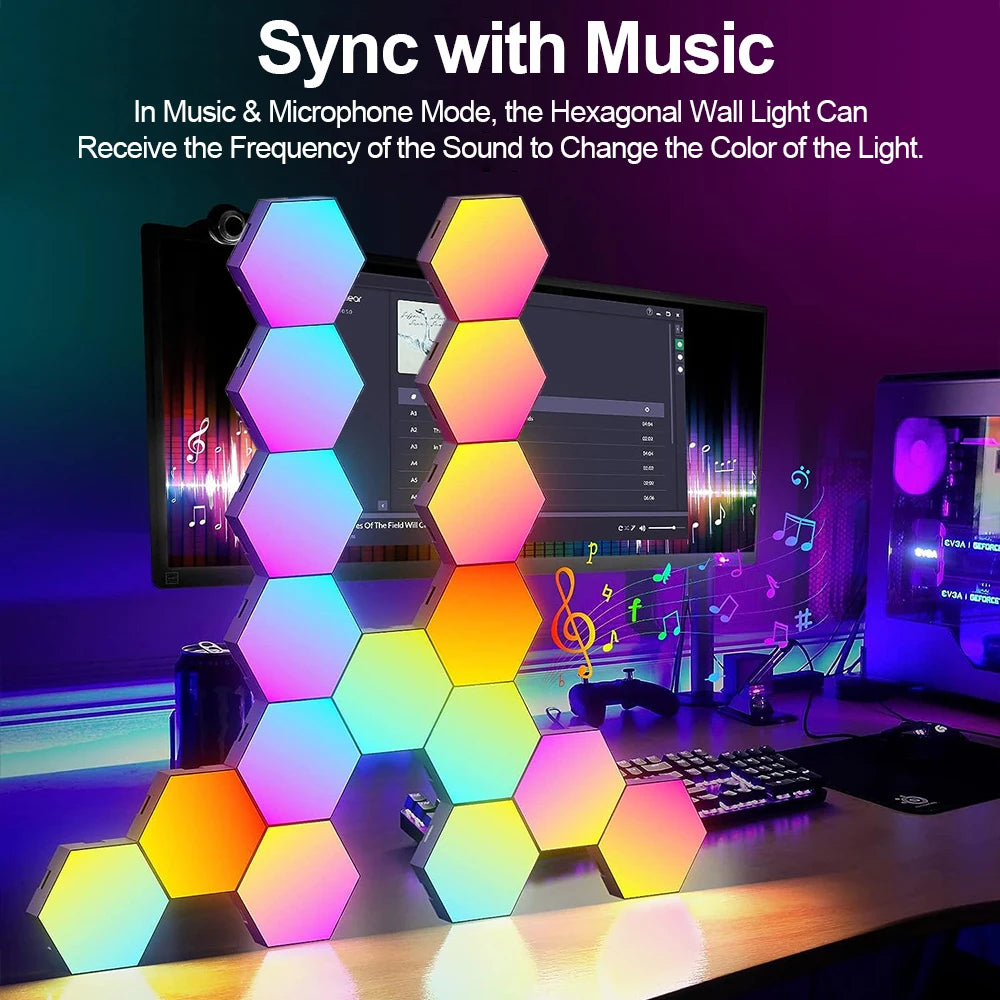 RGB Hexagonal Smart Wall Lamp - Modular Music Sync LED Lighting Kit Tidesmit
