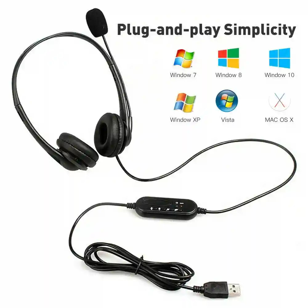USB Computer Headset with Noise Cancelling Microphone - Black Tidesmit Tidesmit
